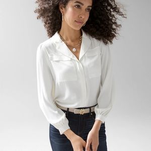 New WHBM XXS Ecru Dress Blouse